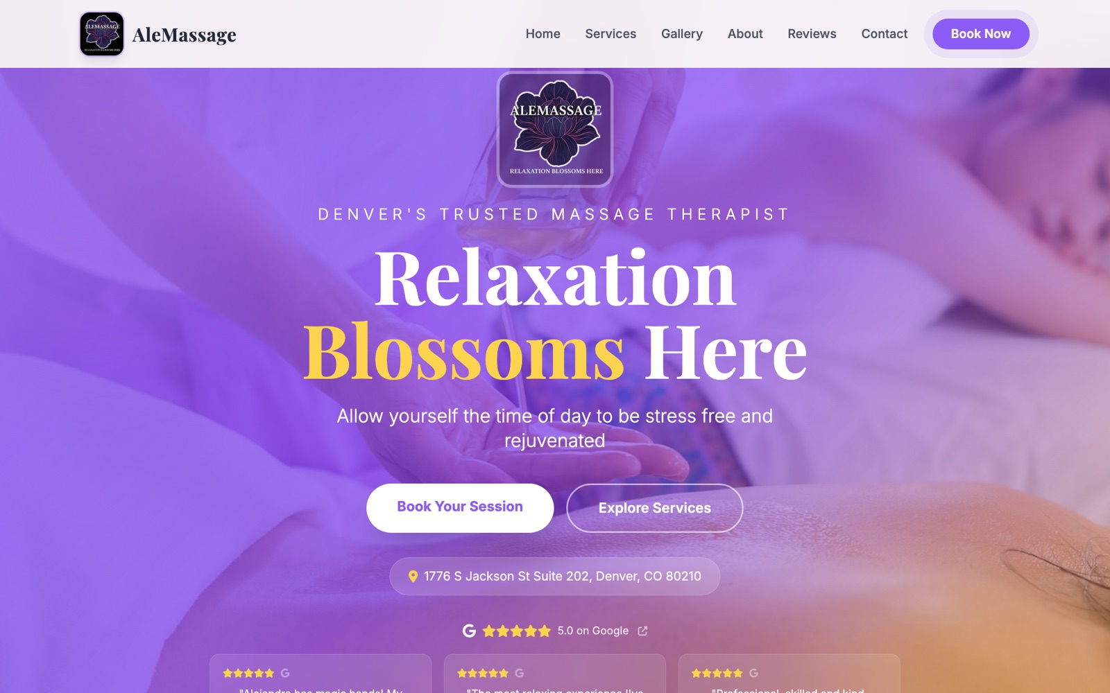 The website Friendly Site Crafter built for AleMassage, a massage studio in Denver, CO